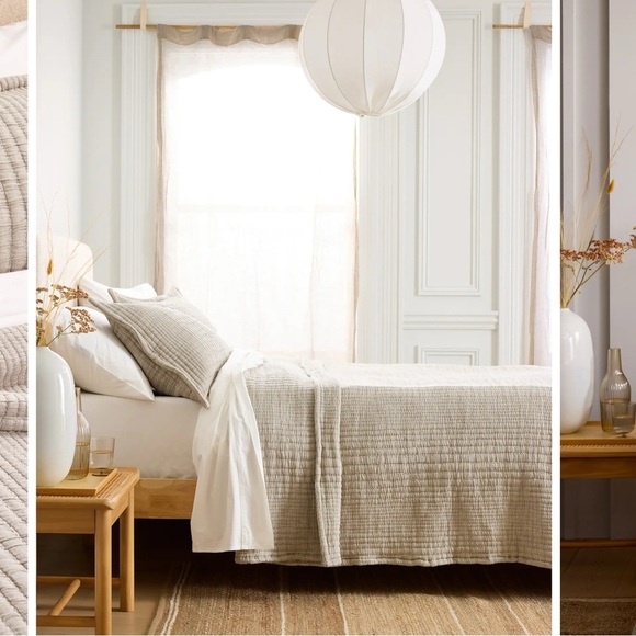 QUINCE Organic Cotton Channel Stitch Sham Set IN KING SIZE IN TAUPE NWT - Picture 4 of 6